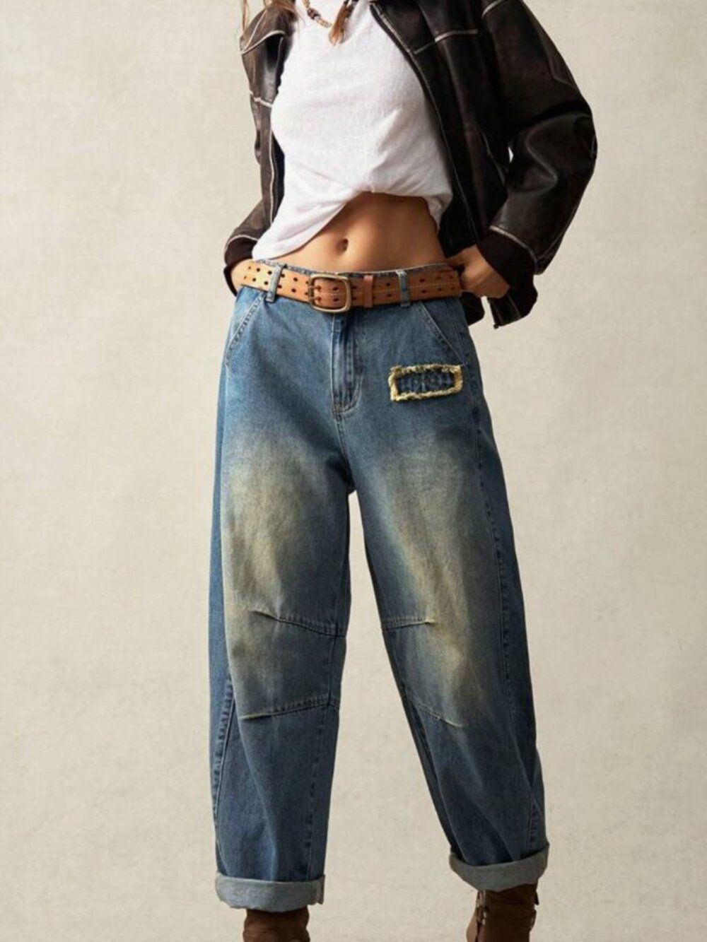 Bohemian Distressed Denim Barrel Jeans Size 4X
